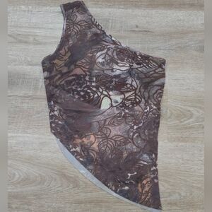 Brown Sheer Asymmetrical Crop Top